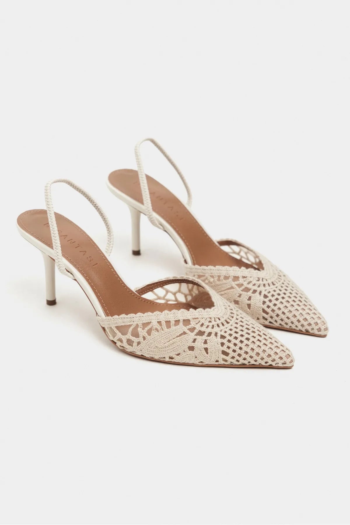 Sommerliche Kitten Heels in Netz-Optik mit Stickerei-Schwarze Slingbacks