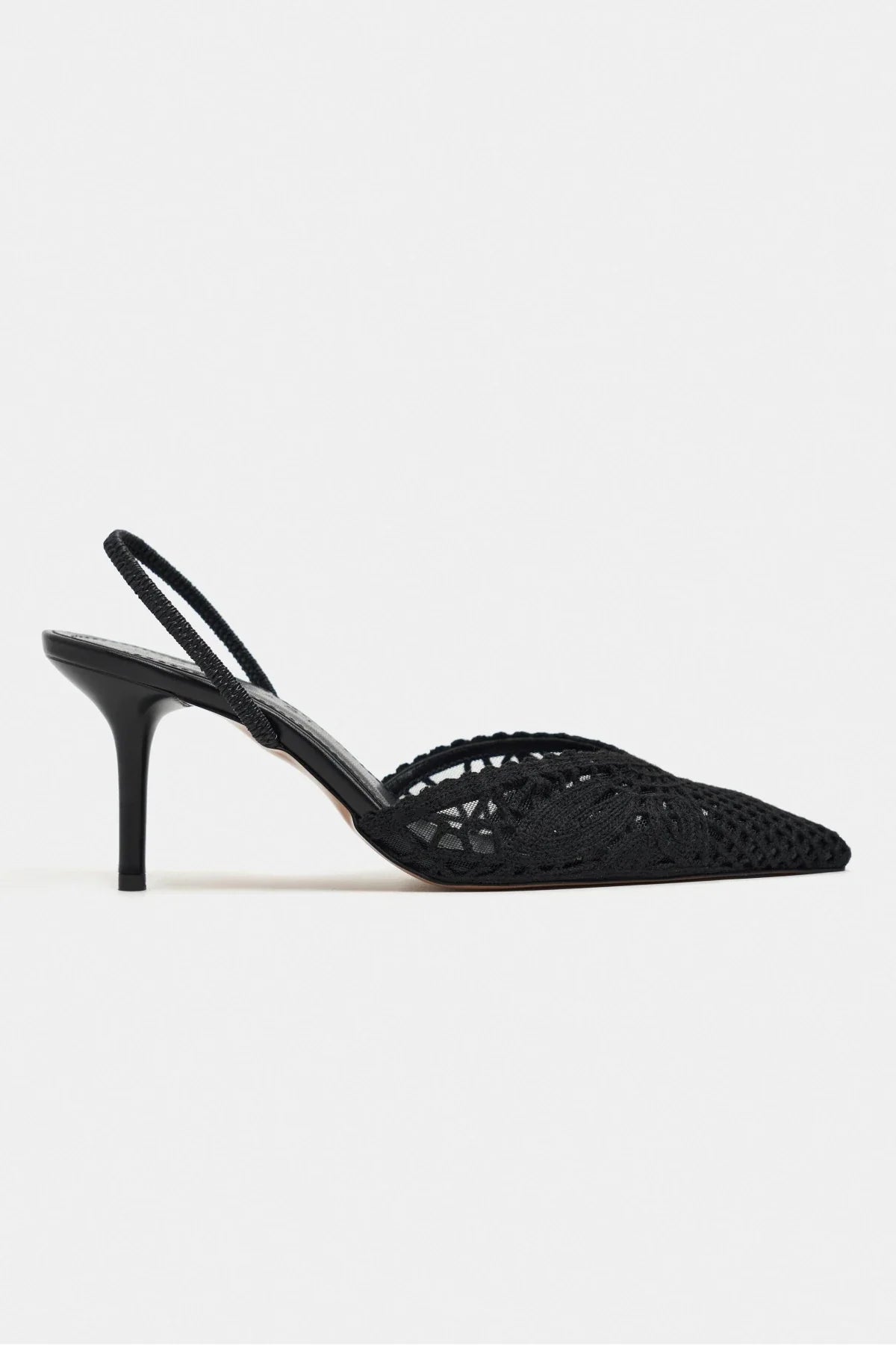 Sommerliche Kitten Heels in Netz-Optik mit Stickerei-Schwarze Slingbacks