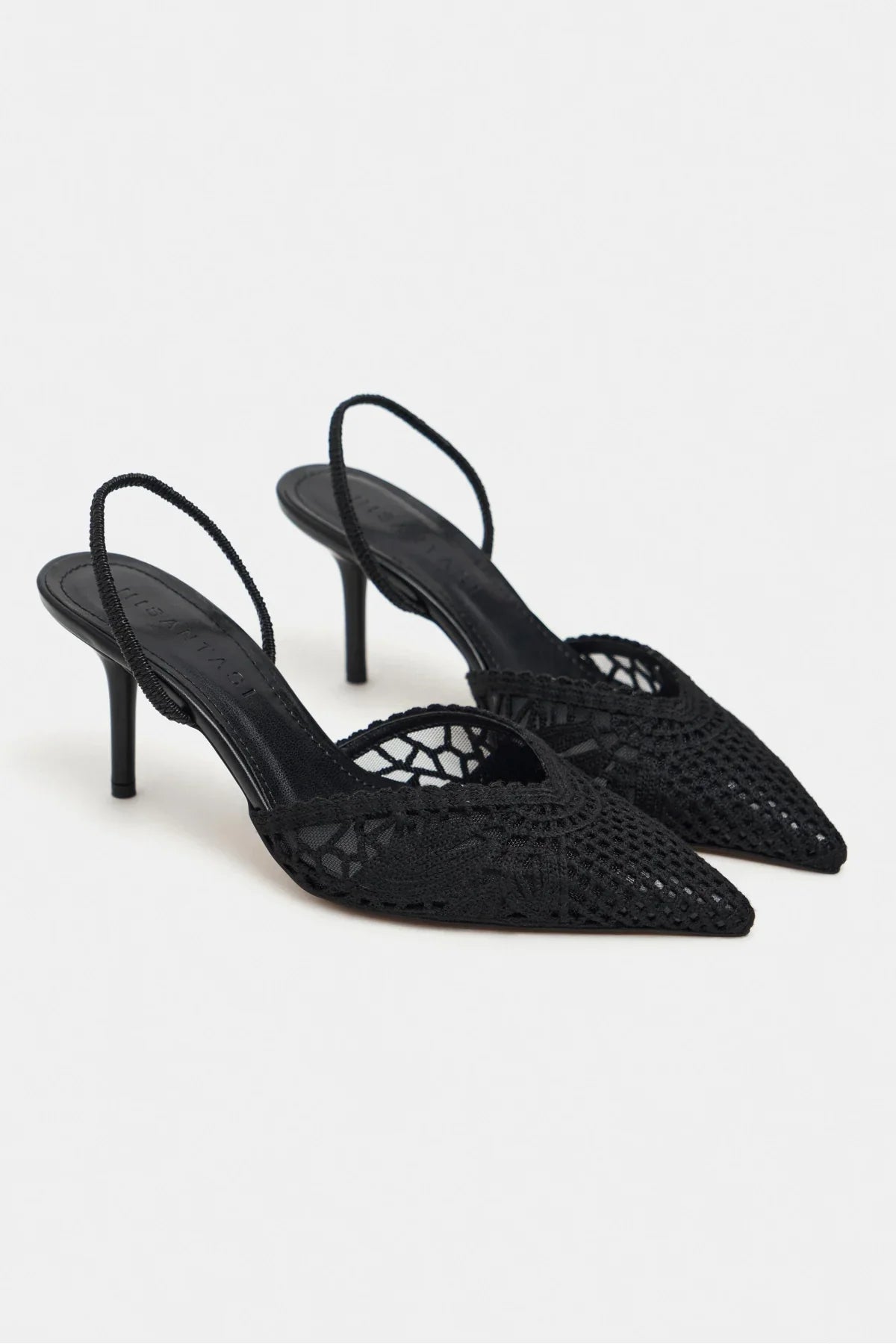 Sommerliche Kitten Heels in Netz-Optik mit Stickerei-Schwarze Slingbacks