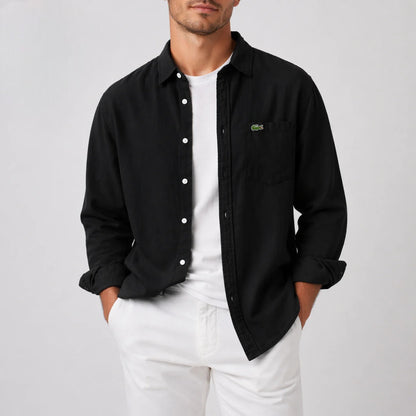 Herren Leinenhemd Langarm Casual Fit – Atmungsaktives Sommerhemd mit Brusttasche