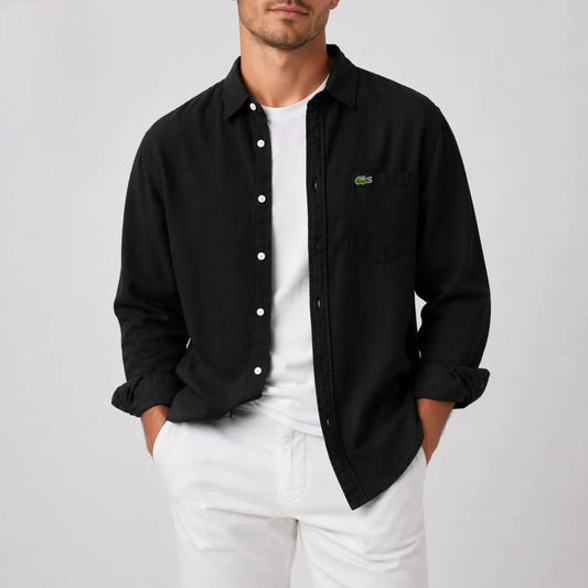Herren Leinenhemd Langarm Casual Fit – Atmungsaktives Sommerhemd mit Brusttasche