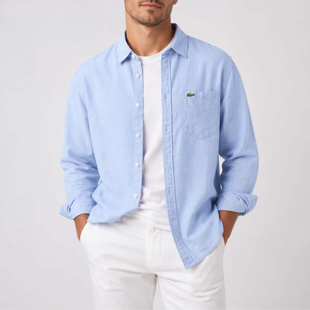 Herren Leinenhemd Langarm Casual Fit – Atmungsaktives Sommerhemd mit Brusttasche