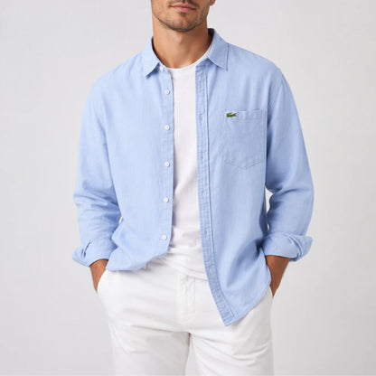 Herren Leinenhemd Langarm Casual Fit – Atmungsaktives Sommerhemd mit Brusttasche
