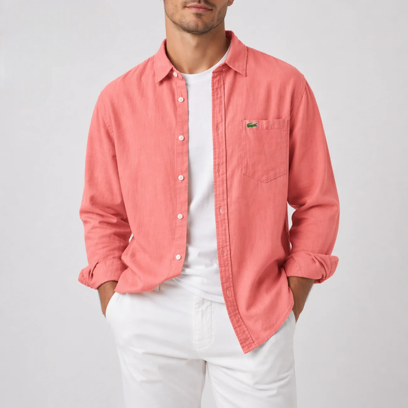 Herren Leinenhemd Langarm Casual Fit – Atmungsaktives Sommerhemd mit Brusttasche
