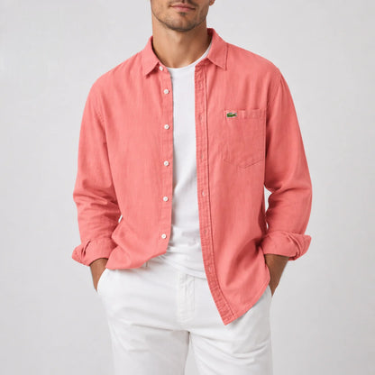 Herren Leinenhemd Langarm Casual Fit – Atmungsaktives Sommerhemd mit Brusttasche